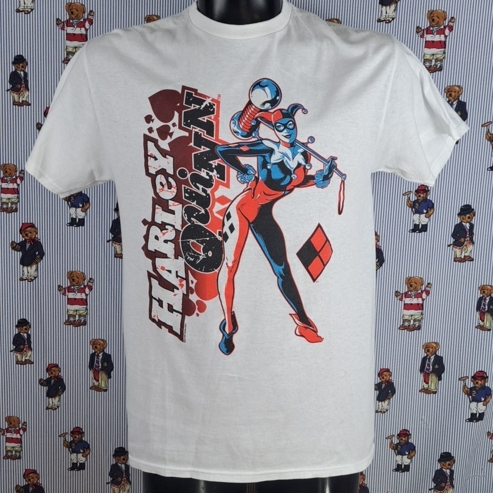 DC Comics Harley Quinn official classic retro graphic Med white & red t-shirt